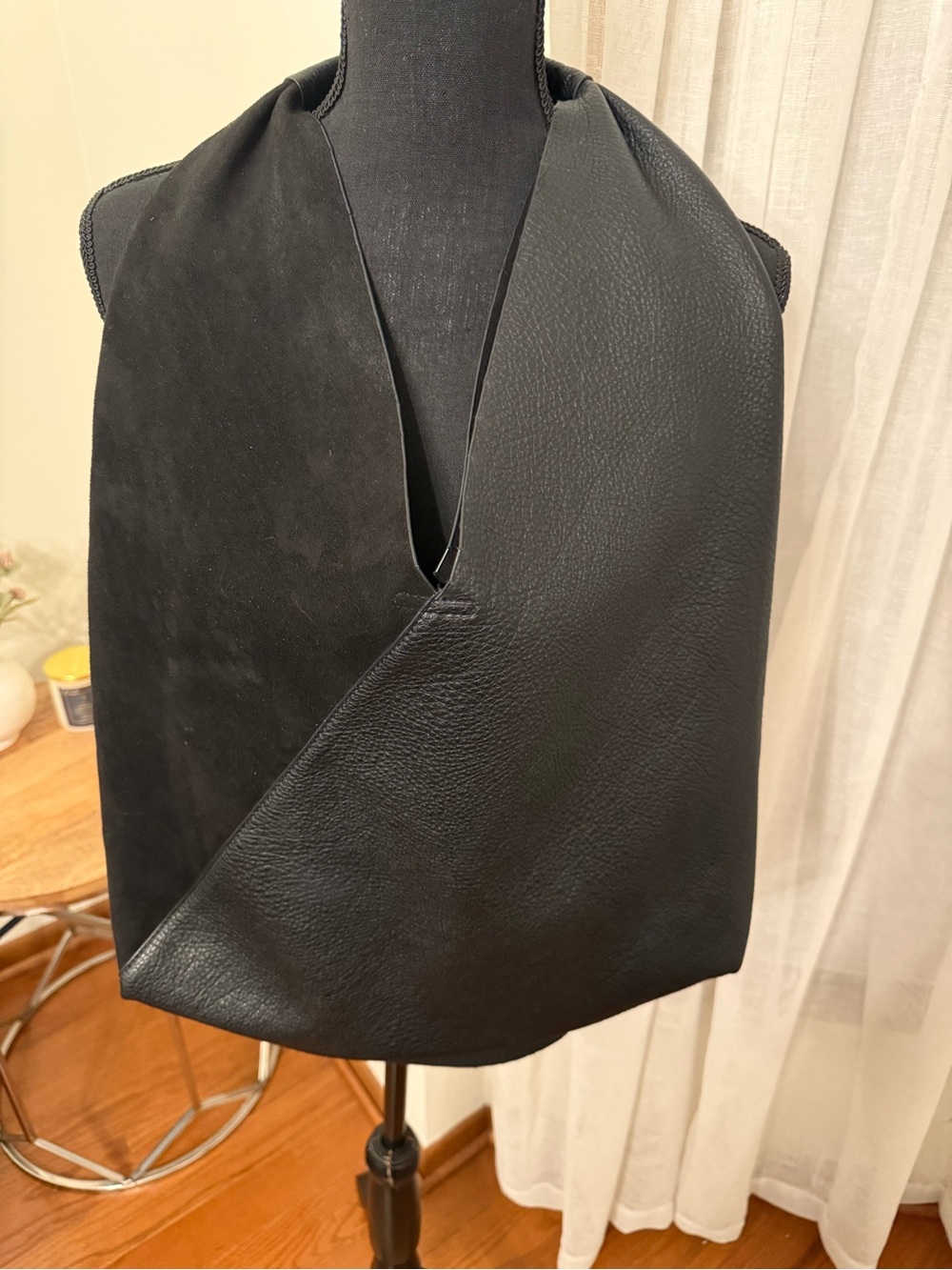 Anthropologie Minimalist Black faux Leather & Suede Tote